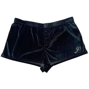 VS‎ PINK Black Velvet Lounge Shorts XL Women’s Sleepwear Rhinestone Logo